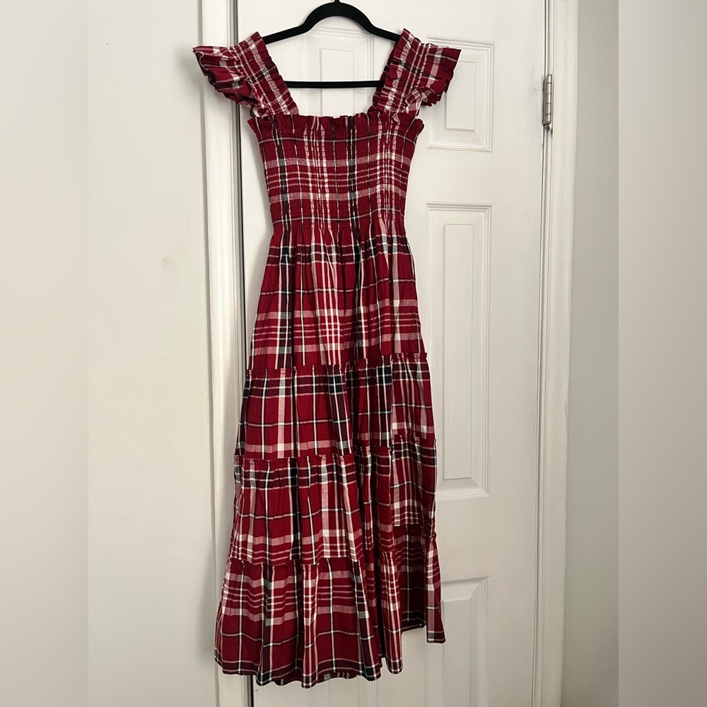 Hill House Red Plaid Smocked Maxi Dress